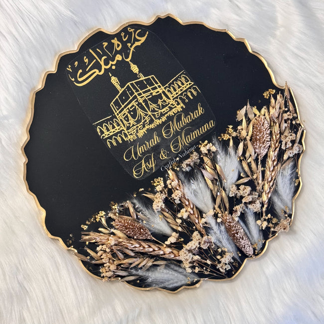 Umrah Mubarak Black 3D Floral Plaque - 10inch