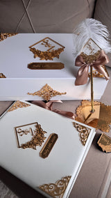 Personalised Floral Diamond Nikkah Gift Set: Islamic Wedding Keepsake Box, Pen & Folder