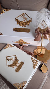 Personalised Floral Diamond Nikkah Gift Set: Islamic Wedding Keepsake Box, Pen & Folder