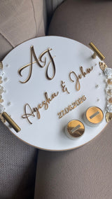 Acrylic Ring Tray with Handles, 3D lettering and pearl detailing
