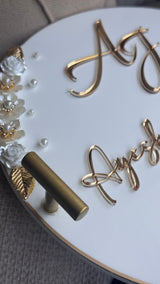 Acrylic Ring Tray with Handles, 3D lettering and pearl detailing