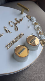 Acrylic Ring Tray with Handles, 3D lettering and pearl detailing