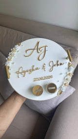 Acrylic Ring Tray with Handles, 3D lettering and pearl detailing