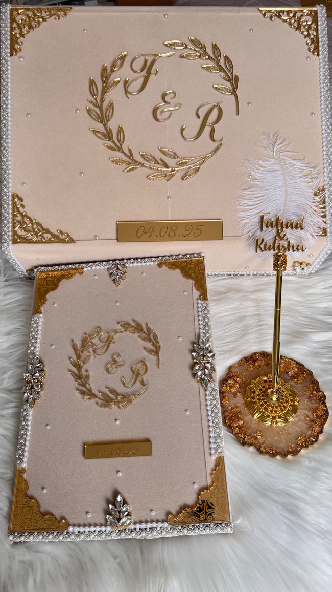 Beige and Gold Nikkah Nama Set