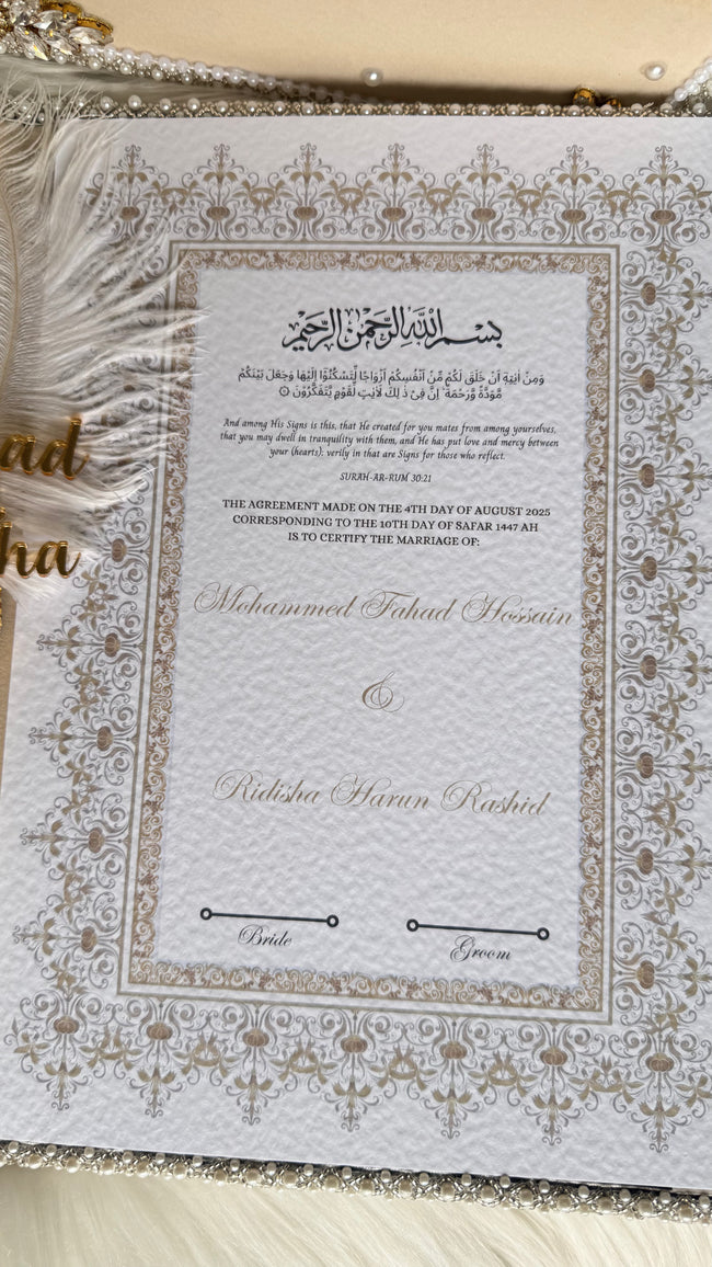 Beige and Gold Nikkah Nama Set