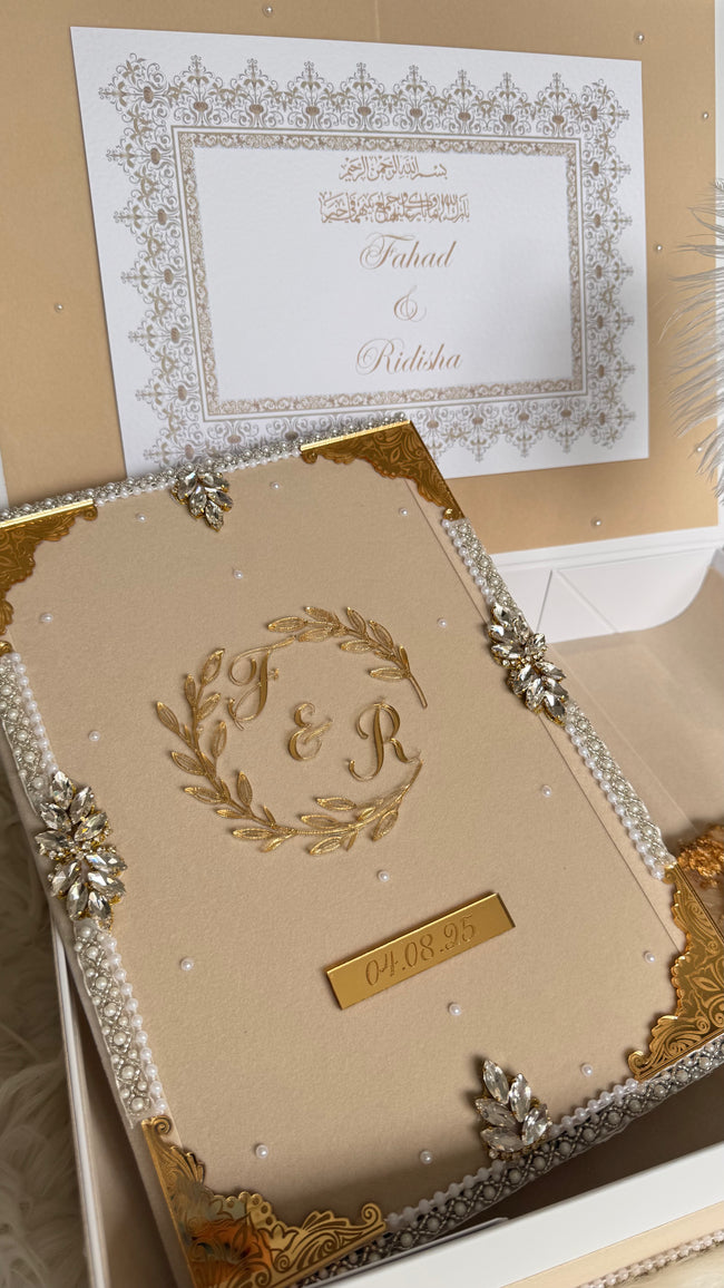 Beige and Gold Nikkah Nama Set
