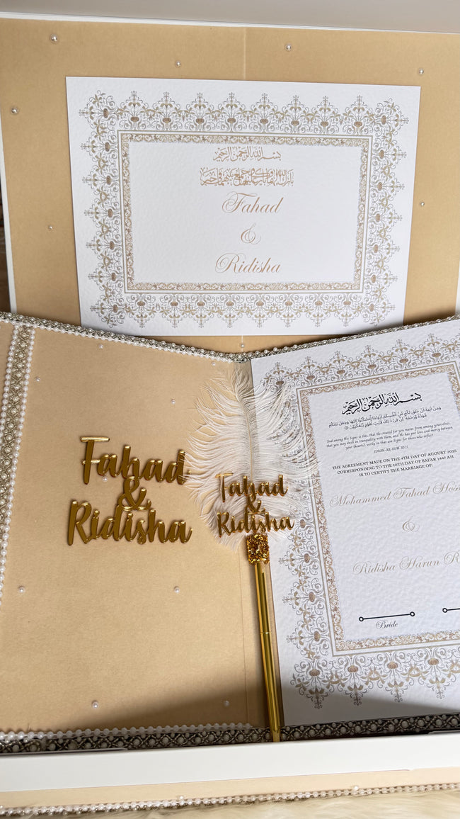 Beige and Gold Nikkah Nama Set