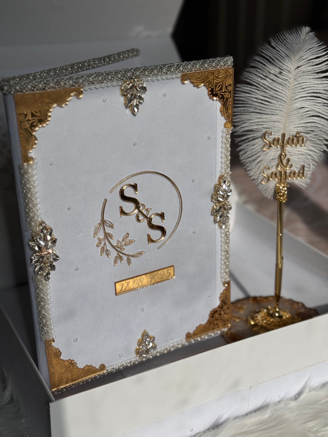 White and Gold Nikkah Nama Set