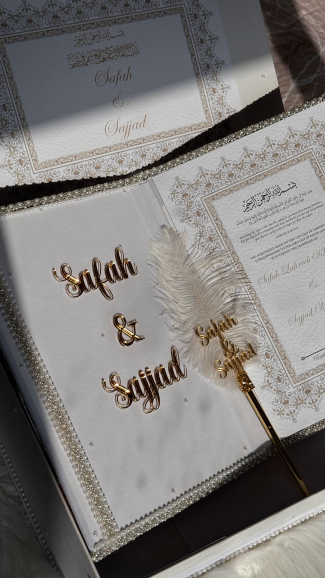 White and Gold Nikkah Nama Set