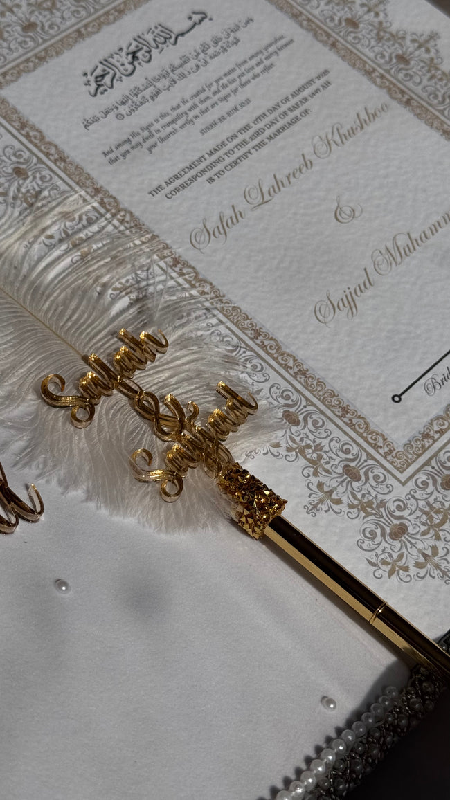 White and Gold Nikkah Nama Set
