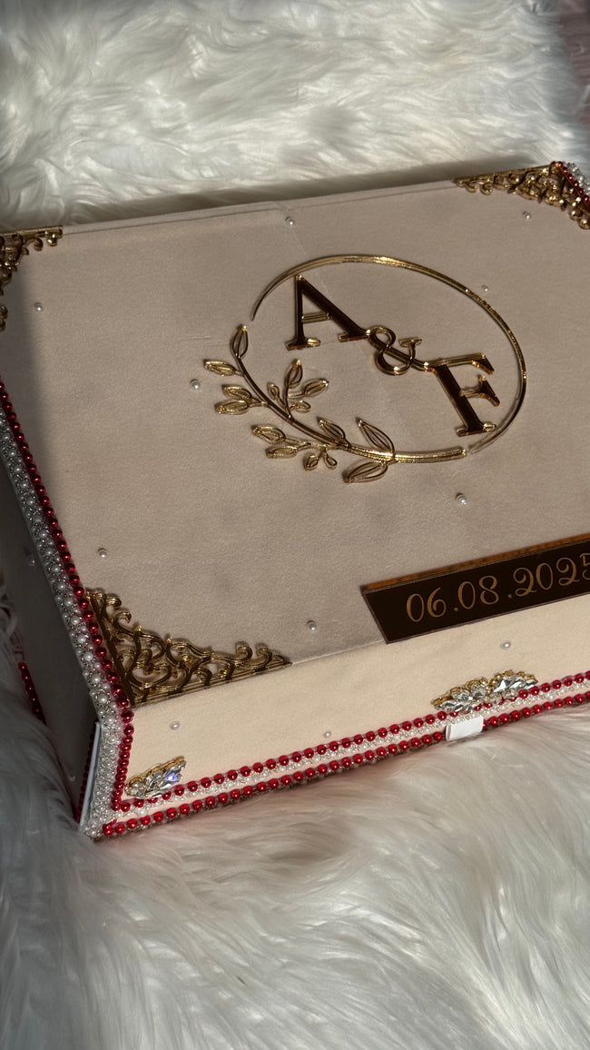 Beige and Gold with Red Pearl Nikkah Nama Set