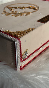 Beige and Gold with Red Pearl Nikkah Nama Set