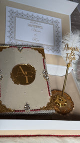 Beige and Gold with Red Pearl Nikkah Nama Set