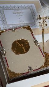 Beige and Gold with Red Pearl Nikkah Nama Set