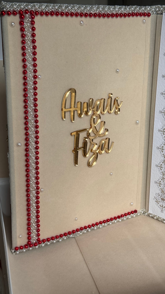 Beige and Gold with Red Pearl Nikkah Nama Set