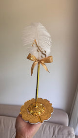 Nikkah Ribbon Bow Feather Pen with Acrylic Holder: Personalised Wedding Guestbook Pen