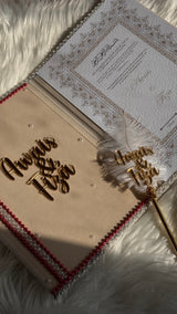 Beige and Gold with Red Pearl Nikkah Nama Set