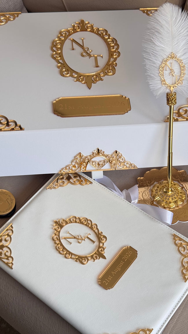 Personalised Oval Nikkah Gift Set: Islamic Wedding Keepsake Box, Pen & Folder