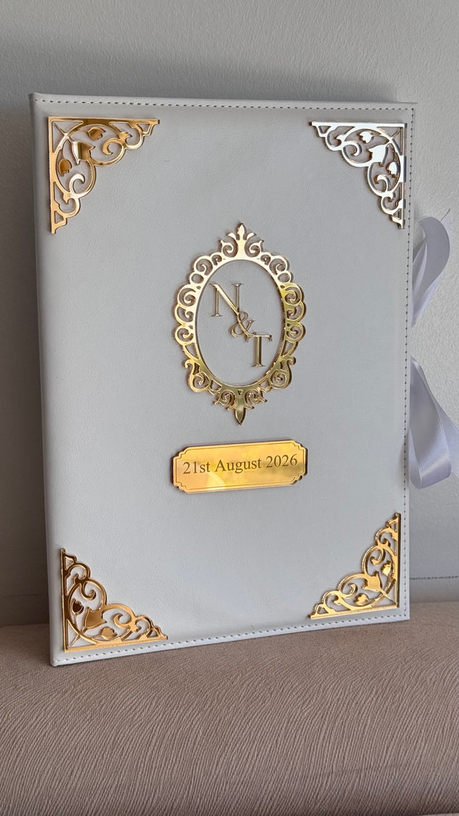 Personalised Oval Nikkah Gift Set: Islamic Wedding Keepsake Box, Pen & Folder