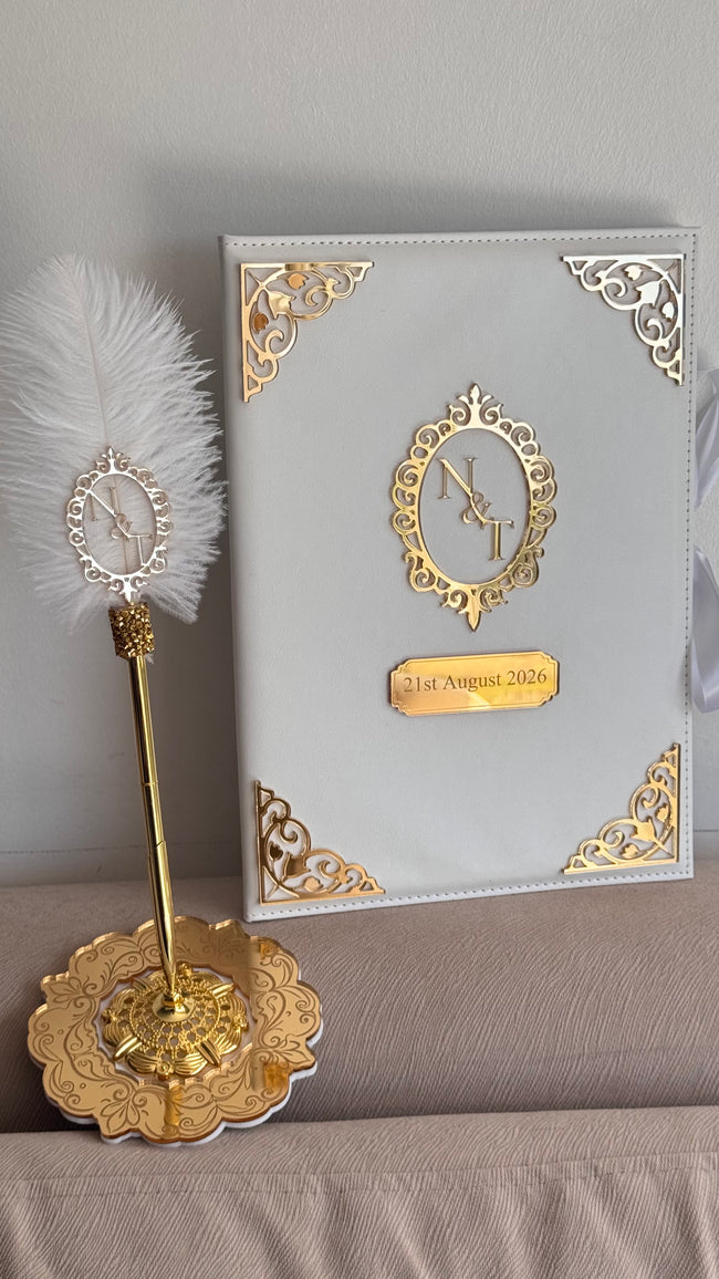 Personalised Oval Nikkah Gift Set: Islamic Wedding Keepsake Box, Pen & Folder