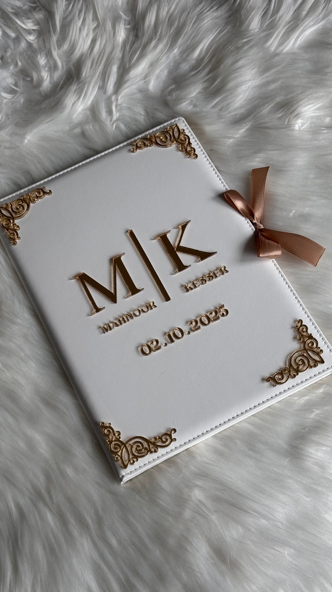 White and Gold Leather Nikkah Nama Set
