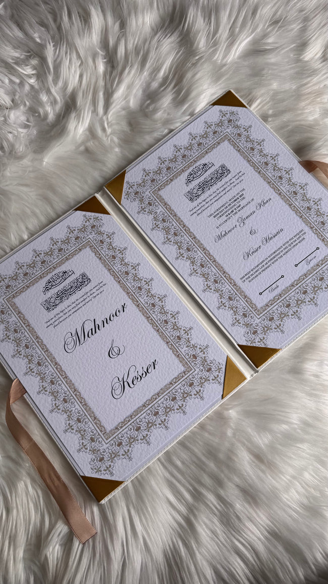 White and Gold Leather Nikkah Nama Set