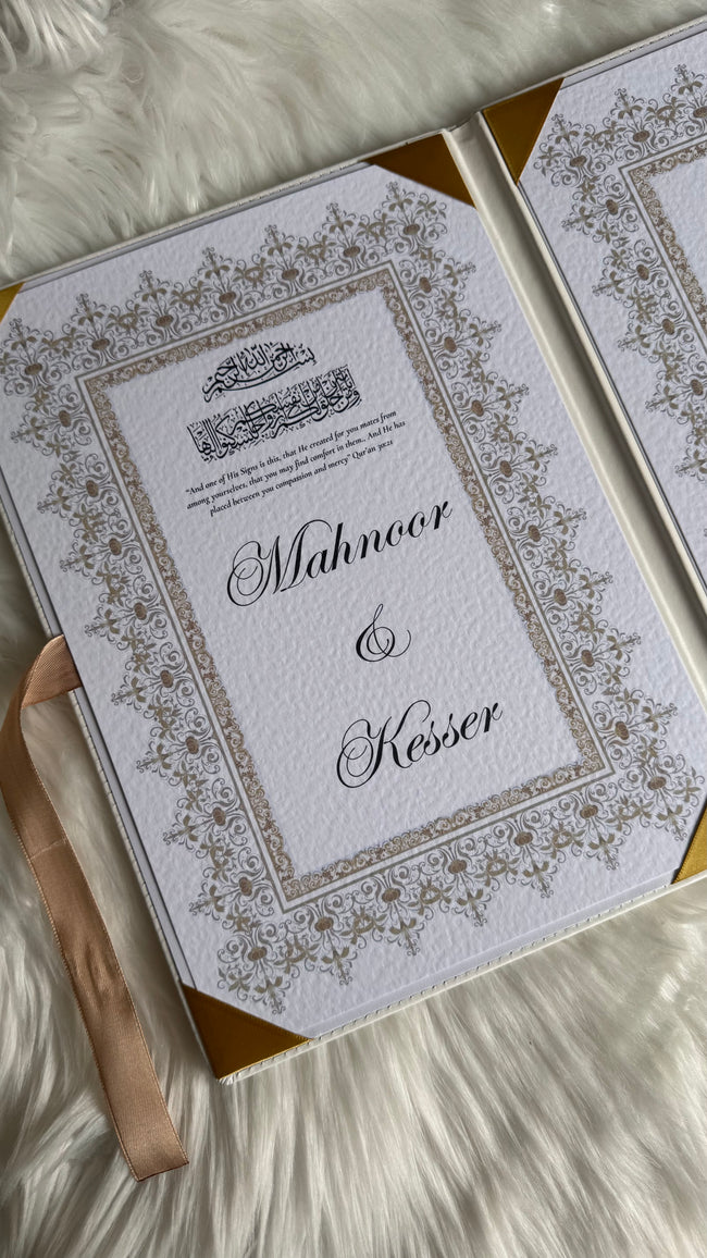 White and Gold Leather Nikkah Nama Set