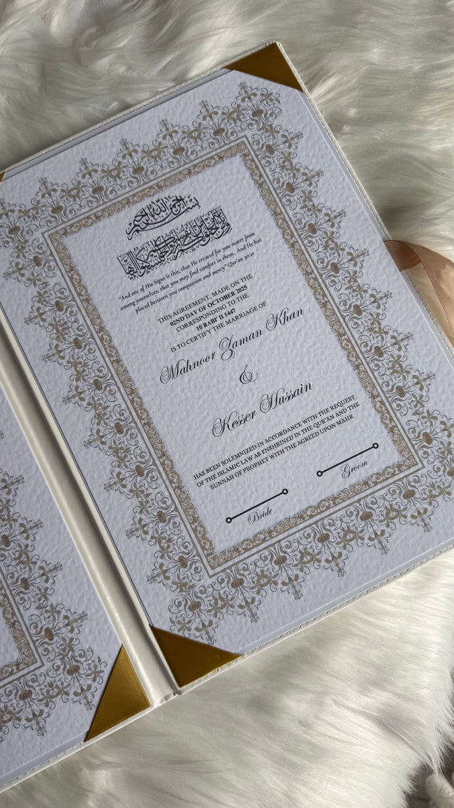 White and Gold Leather Nikkah Nama Set