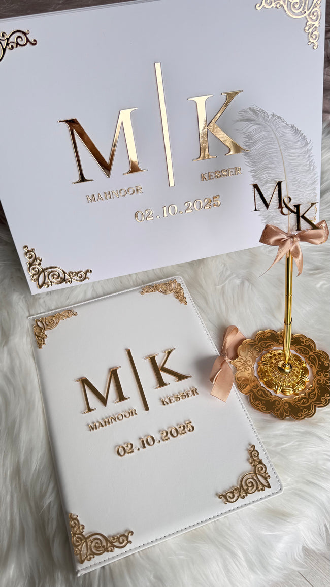 White and Gold Leather Nikkah Nama Set