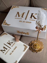 White and Gold Leather Nikkah Nama Set