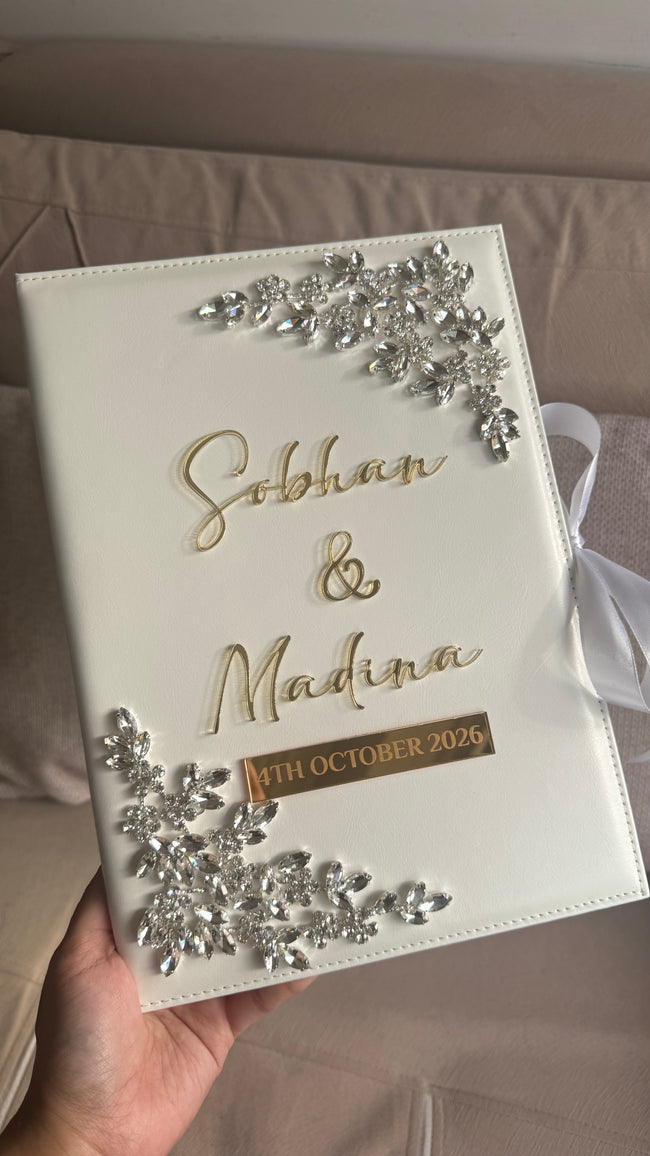 Crystal Diamontè Nikkah Gift Set: Islamic Wedding Keepsake Box, Pen & Folder