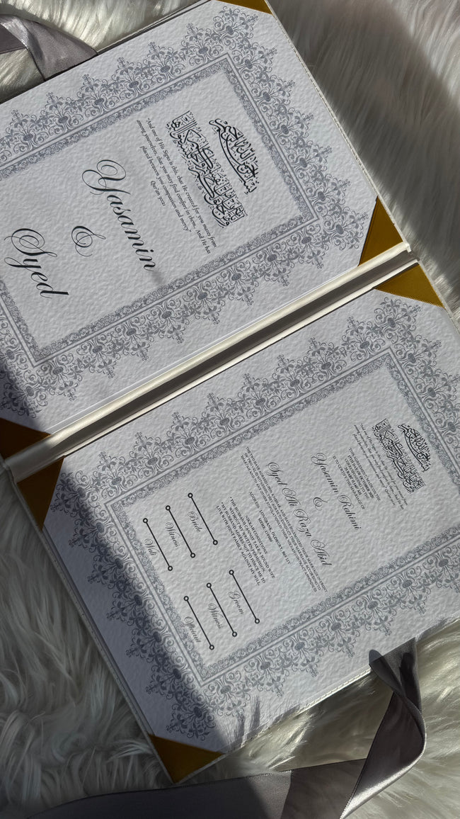 White and Gold Leather Nikkah Nama Set