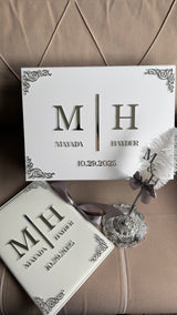 White and Gold Leather Nikkah Nama Set