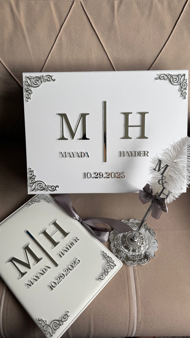 White and Gold Leather Nikkah Nama Set