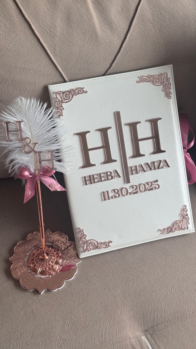 White and Gold Leather Nikkah Nama Set