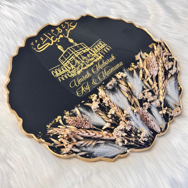 Umrah Mubarak Black 3D Floral Plaque - 10inch