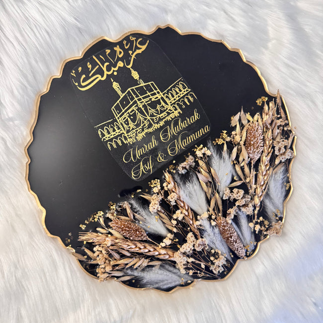 Umrah Mubarak Black 3D Floral Plaque - 10inch