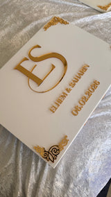 White and Gold Monogram Leather Nikkah Nama Set