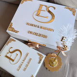 White and Gold Monogram Leather Nikkah Nama Set