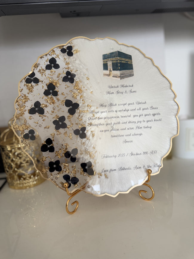 Umrah Mubarak Black Hydrangea Plaque - 10inch