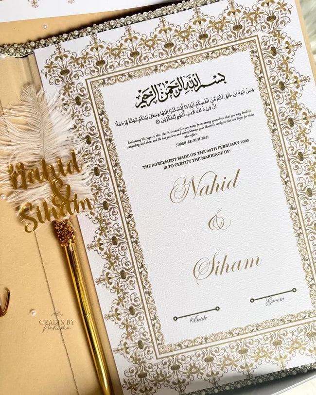 Beige and Gold Nikkah Nama Set