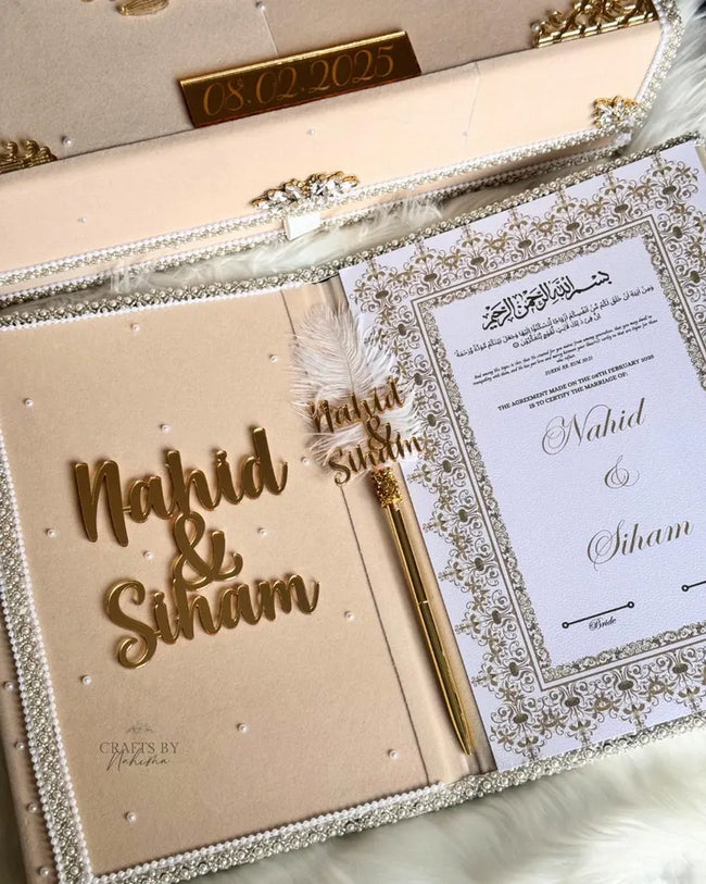 Beige and Gold Nikkah Nama Set