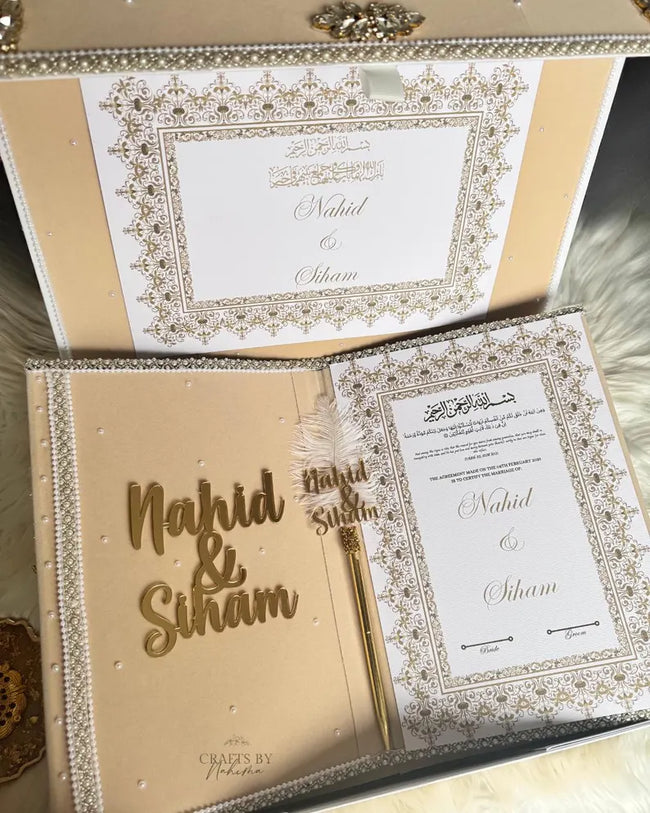 Beige and Gold Nikkah Nama Set