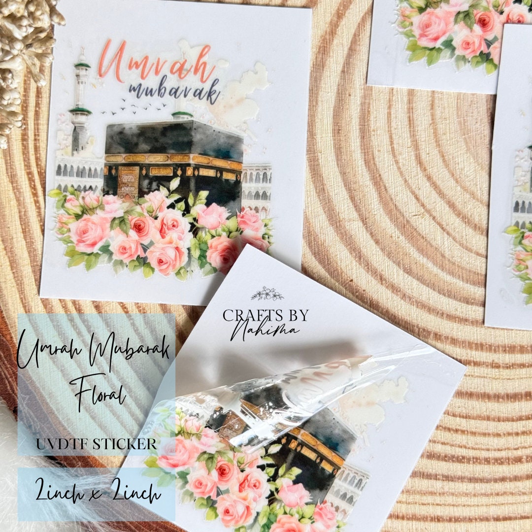 Umrah Mubarak Floral Kaaba UVDTF Sticker, Resin Transfer Sticker ...
