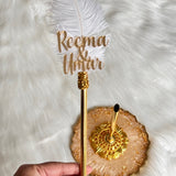 Nikkah Pen and pen holder, wedding guestbook pen, feather pen, Resin holder, laser cut personalisation