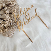 Couples Name Single Layer Mirrored Cake Charm, Cake Topper, Placename, bride and groom