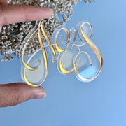 Cursive Font Initials Layered Mirrored Cake Charm, Cake Topper, Placename
