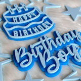Birthday Boy Cake Charm Set - Double layered, Acrylic, Blue