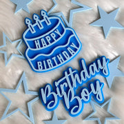 Birthday Boy Cake Charm Set - Double layered, Acrylic, Blue
