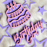 Birthday Girl Cake Charm Set - Double layered, Acrylic, Pink, Lilac